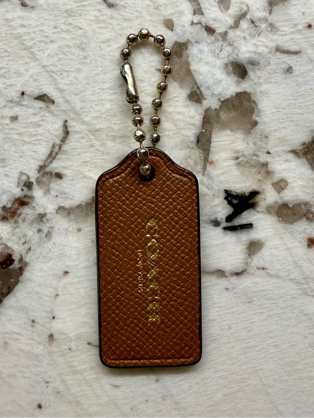 Coach Brown Leather Hangtag with Gold Logo